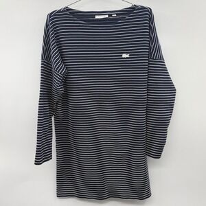 Lacoste Women Navy White Striped Long Sleeve Boat Neck Tunic Dress Size Medium
